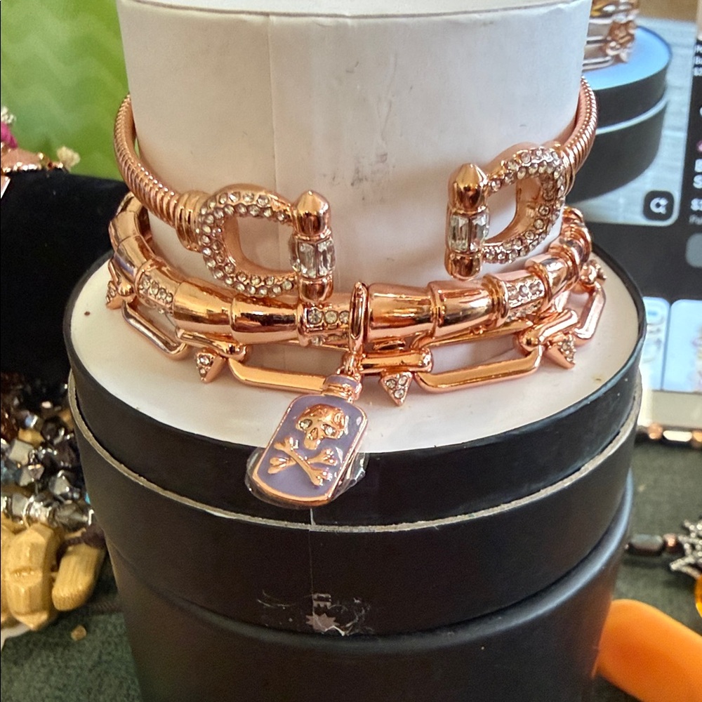 Rose Gold Crystal Charm Bracelet Set for Women